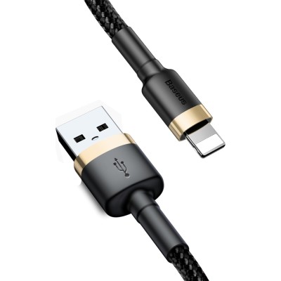 Baseus Braided Cable Lighting - USB-A male Black/Gold 1m (CATKLF-BV1)